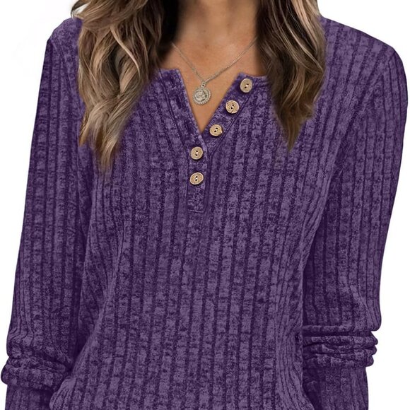Sweater for Women Long Sleeve Henley Shirts Fall Tunic Tops to Wear with Legging - Picture 1 of 5